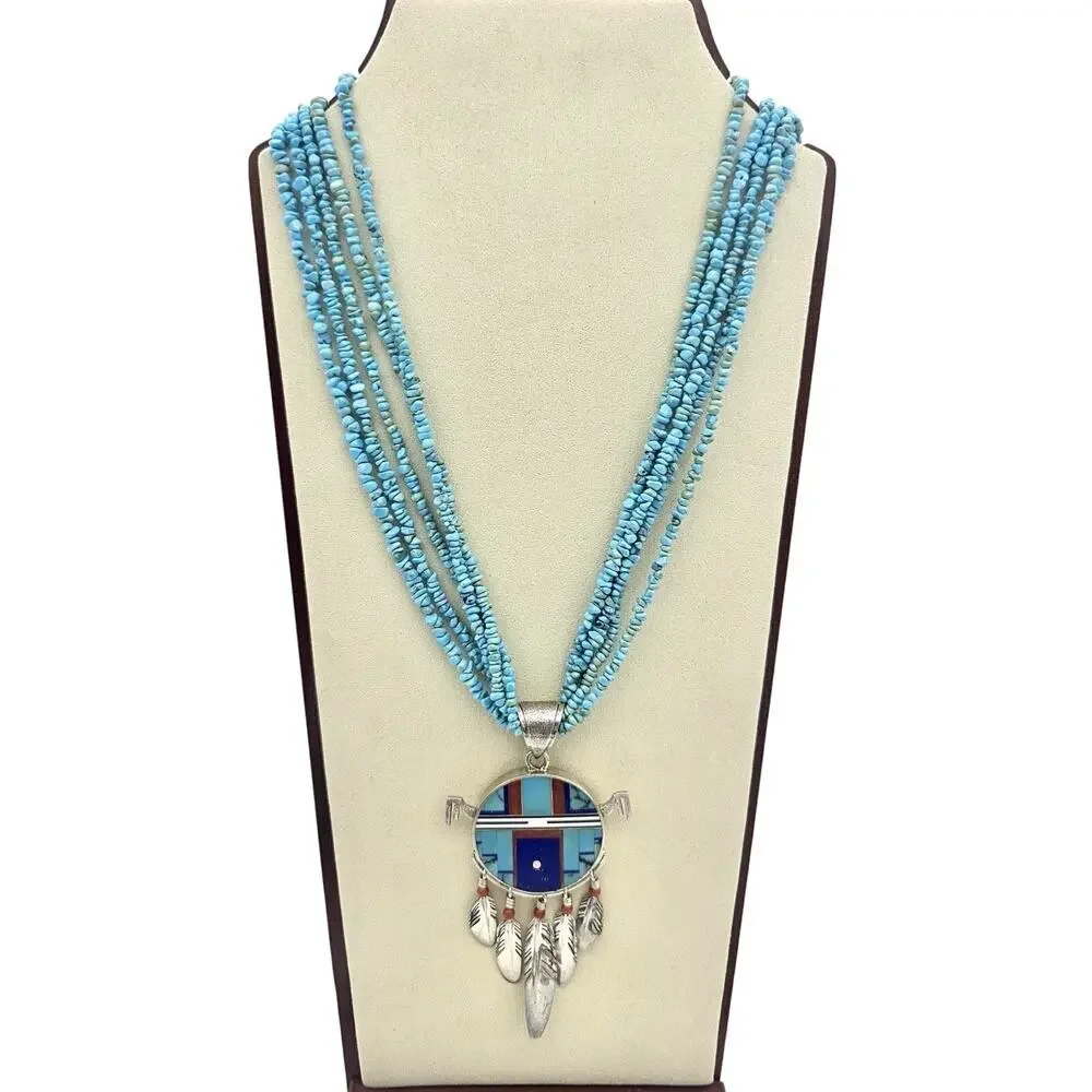 Rare Ray Tracey Knifewing Navajo Sterling Silver Pendant & Turquoise Necklace
